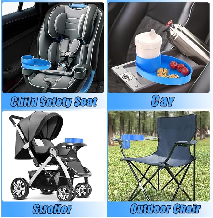 Car Seat Tray - Easily Expands Snack Tray Cup Holder Tray into 360° Cup & Travel Tray for Kids Car Seat, Booster, and Stroller (Blue)