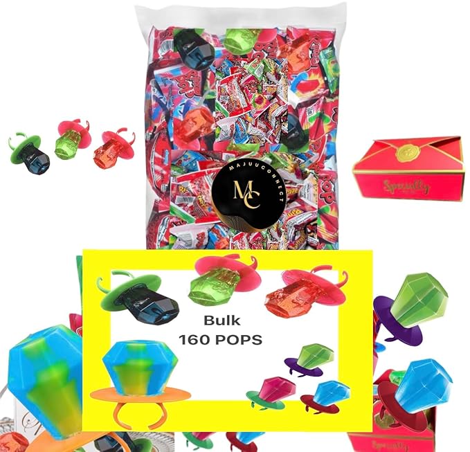 Bulk Halloween Candy RingPopps Lollipops (160 Count) Individually Wrapped w/Assorted Fruity Flavors - Fun Candy for Party Favors, Birthday,Any Occasion.