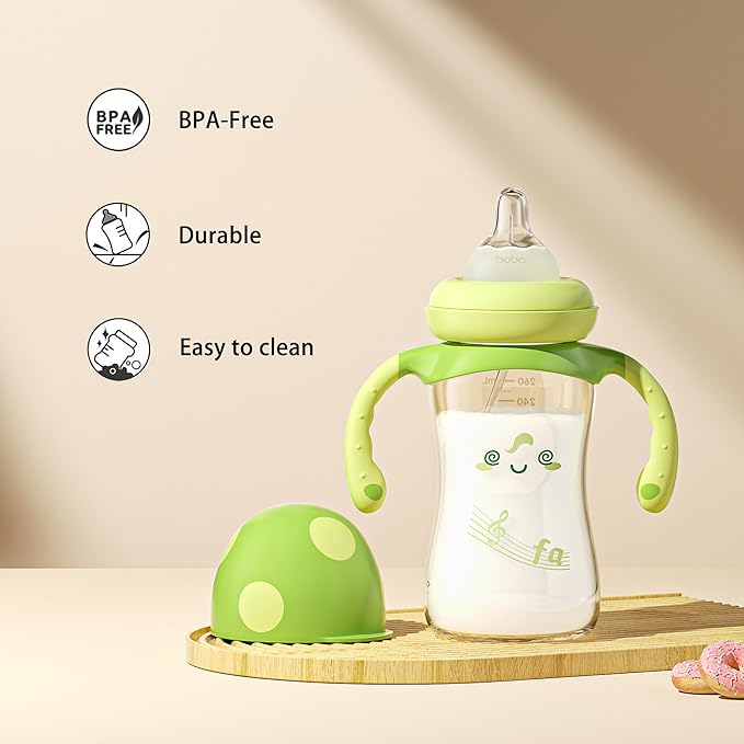 YOHKOH Natural PPSU Baby Bottle with Natural Response Nipple, Newborn Anti-Colic Baby Bottles with Handle, Wide Neck Mushroom Cap Baby Bottle (8.8oz (Pack of 4), Green1)
