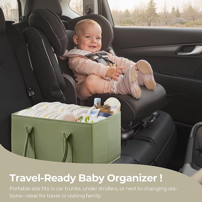 GRANNY SAYS Baby Diaper Caddy Organizer, Baby Bag for Diapers and Baby Wipes, Nurse Baskets for Changing Table, Car Organizer, Gift for Baby Shower, Newborn Essentials, Green