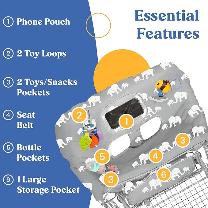 PILLANI Shopping Cart Cover for Baby, High Chair Cover for Restaurant Seat - Grocery Cart Cover for Baby Girl and Boy, Comfortable Cotton Buggy Covers for Babies - Padded Toddler Shopping Cart Cover