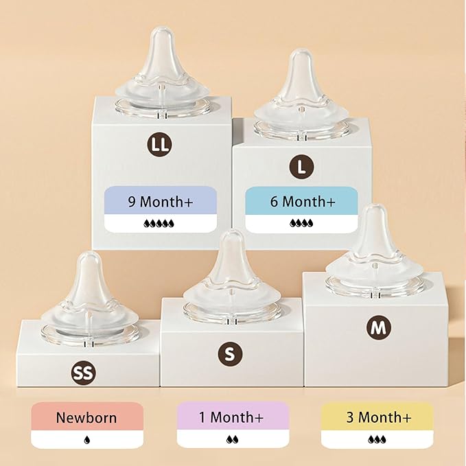 Natural Glass Baby Bottle Wide Neck, Newborn Anti-Colic Baby Bottle, Clear, 3oz(Pack of 2), Includes 2Pcs Slow Flow Nipple(SS), 0 Months+