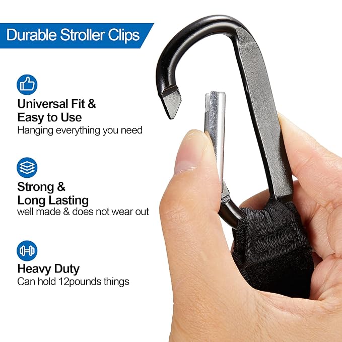 6 Pack Baby Stroller Hooks for Hanging Diaper Bags Pram Clips for Bags Multipurpose Hooks for Grocery Shopping Backpack Stroller Accessories Pram Buggy Clips Straps Hook