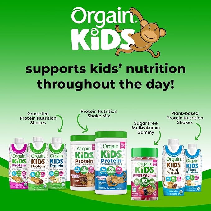 Orgain Organic Kids Nutritional Protein Shake, Fruity Cereal - Kids Snacks with 8g Dairy Protein, 22 Vitamins & Minerals, Fruits & Vegetables, Gluten Free, Soy Free, Non-GMO, 8.25 Fl Oz (Pack of 12)