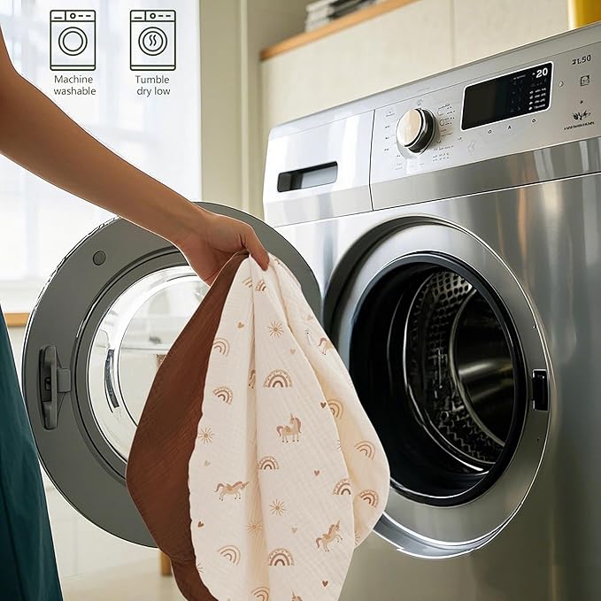 Muslin Nursing Pillow Covers, 2 Pack, Soft & Adorable Slipcovers with Zipper Closure, 100% Cotton Covers for Breastfeeding Pillows (Khiki, Rainbow)