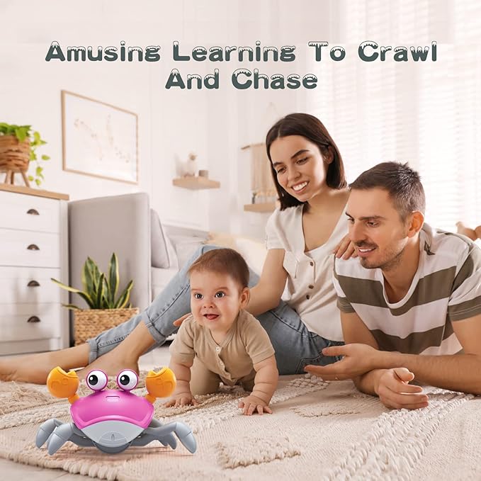 Yeaye Crawling Crab Baby Toys Infant - Tummy Time Toy Gifts for 3 4 5 6 7 8 9 10 11 12 Boy Girl with Learning Crawl System Music for 0-6 6-12 12-18 36 Months Walking Toddler Birthday Gift(Pink)