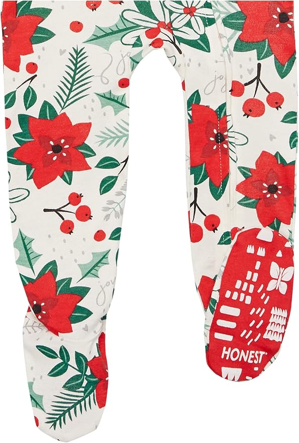 HonestBaby Non-Slip Footed Holiday Pajamas One-Piece Sleeper Zip-Front PJs Organic Cotton for Baby Boys, Girls, Unisex
