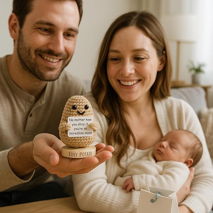 New Mom Gifts for Women - Crochet Potato with 30 Empowering Affirmations for New Moms - Women Gift for Baby Shower, Christmas, Birthday - Postpartum Gift Idea for 1st Time Mother After Birth
