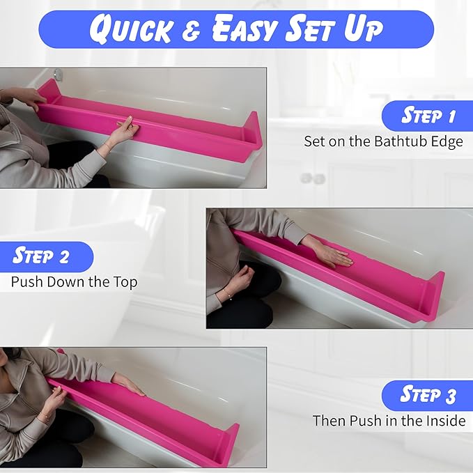 Tub Topper® Bathtub Splash Guard & Bath Shelf for Kids – Toddler Bath Tray, Bath Toys Storage & Ledge Organizer – Splash Guard for Bathtub with Suction Cups – Kids Bathroom Accessories (Pink)