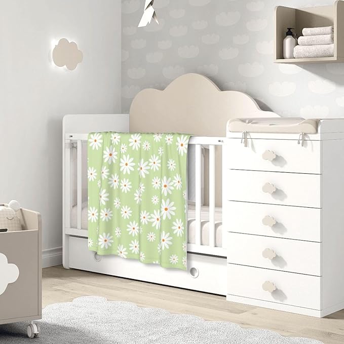 Baby Blanket Little Flower Daisy Green for Boy Girl Newborn 30x40 Inch Toddler Infant Nursery Throw Blankets Double Layer Comfy Soft Plush Stroller Crib Quilt