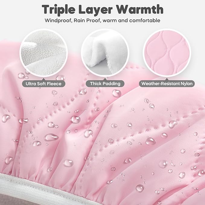 Winter Baby Car Seat Cover, Waterproof, Windproof Warm Fleece Breathable with Full Zipper for Newborn Car Seat, Pink