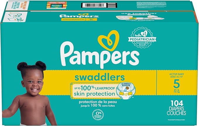 Pampers Baby Diapers - Swaddlers - Size 5, 104 Count, Ultra Absorbent Disposable Infant Diaper