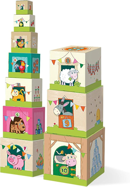 HABA On The Farm Stacking & Nesting Cubes – 10-Piece Montessori Toys for Toddlers, Award-Winning Educational Stacking Toy & Farm-Themed Blocks