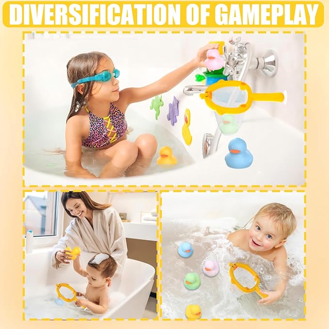 6-Piece Mold Free Rubber Duck Bath Toys for Toddlers 1-3 | Sensory Floating Ducks with Storage Bag for Kids, Boys & Girls