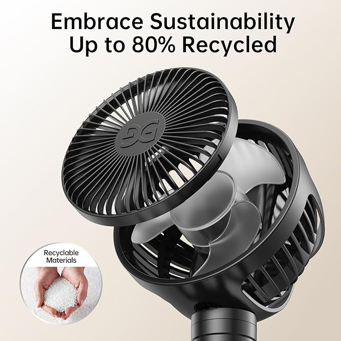 GUSGU Baby Stroller Fan with Clip, Rechargeable & Battery Operated Portable Fan with 16H Max Runtime, Hands Free 360° Adjustable Quiet Personal Fan for Travel, Car Seat, Crib, Trolley, Bedroom