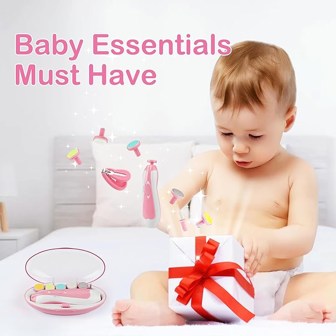 OTTOLIVES Baby Nail Trimmer Electric Newborn Toddler, Safe Baby Nail Clippers Set with Light and 6 Replacement Heads, Baby Nail File Trim Polish Toes Fingernails Care Infant Essentials (Pink)