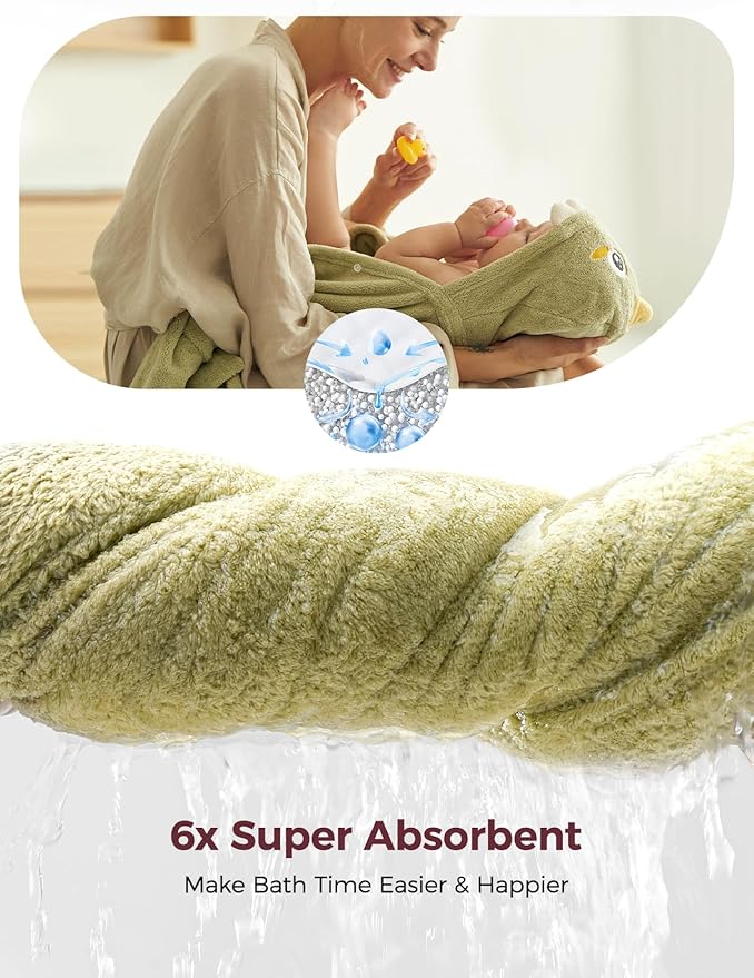 Momcozy Baby Bath Towels with Hooded -Visualize Health Label -Soft & Absorbent Coral Fleece Towel for Comfort & Warm - Bath Essential or Shower Gift for Newborn, Infant,Toddler (Large, 28 x 55 Inch)