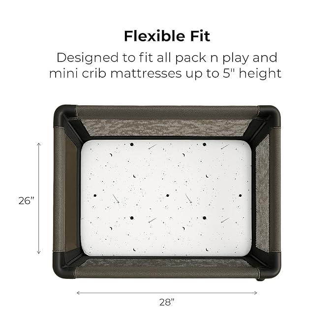 Ely’s & Co. Pack and Play Sheets, for Mini/Portable Crib, 2 Pack Fitted Playpen Play Yard Sheet Set Compatible with Graco Pack n Play, 100% Cotton, Black and White Celestial, 38”x24”x5”