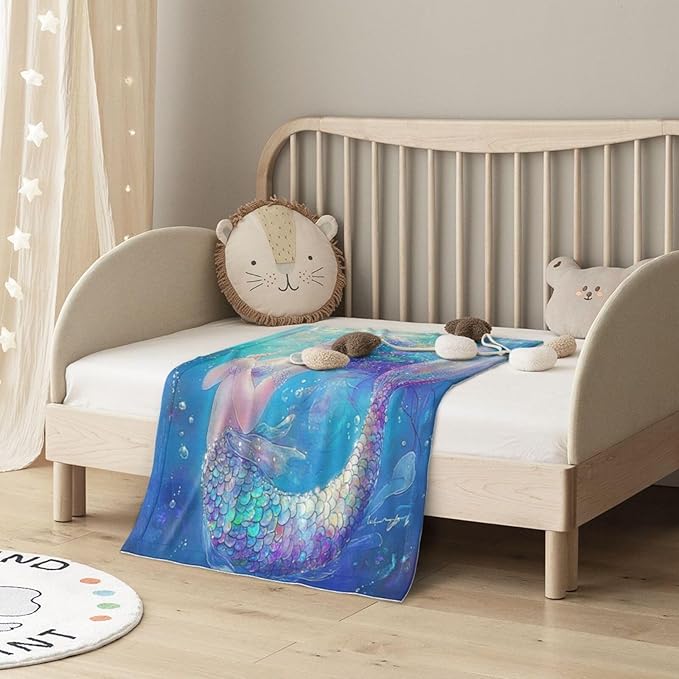 Baby Blanket Mermaid Childish Blue Sea for Boy Girl Newborn 30x40 Inch Toddler Infant Nursery Throw Blankets Double Layer Comfy Soft Plush Stroller Crib Quilt