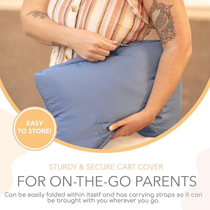 2-in-1 Cushy High Chair Cover and Shopping Cart Cover for Baby, Comfortable Cover for Grocery Cart, Universal Fit Cart Cover for Babies, Includes Storage Pouch - Blue Little Arrows