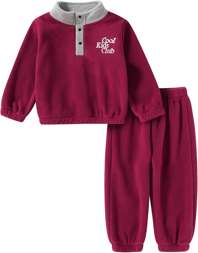 YOUNGER TREE Toddler Boy Girl Clothes Fleece Fall Winter Outfit Baby Long Sleeve Button Sweatshirt and Pants Sweatsuits Set
