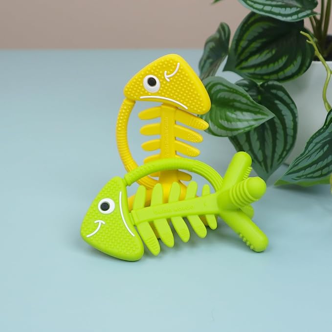 3in1 Infant Toys, Baby Teething Toys 0-3-6-12 Months, Teethers for Babies 3-6 6-12 Months for Teething Relief, Gifts,Silicone,Sensory,Baby Toys 0-6 Months,USA Patent Pending,Yellow Fish