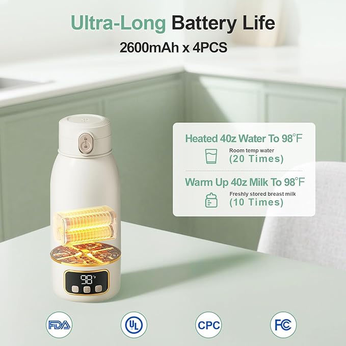 Portable Bottle Warmer for Travel, Formula Warmer On The Go, Milk Warmer for Breastmilk Water Soup, with Fast Heating, 17 OZ to Meet Your All-Day Needs, for Outdoor, Car, Journey