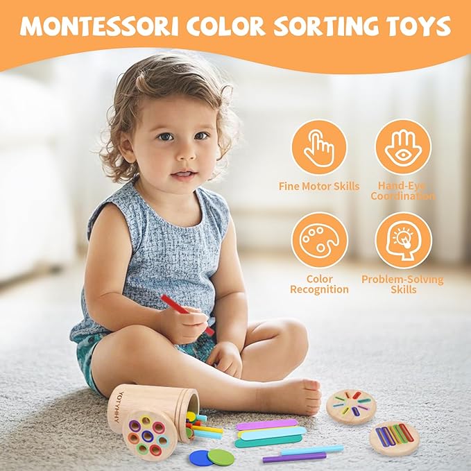 Montessori Toys for 2 3 4 Years Old, 3 in 1 Educational Sensory Color Sorting Toys for Toddlers 1-3, Fine Motor Skills Preschool Learning Activities, 2 3 4 Year Old Girls Boys Birthday Gifts