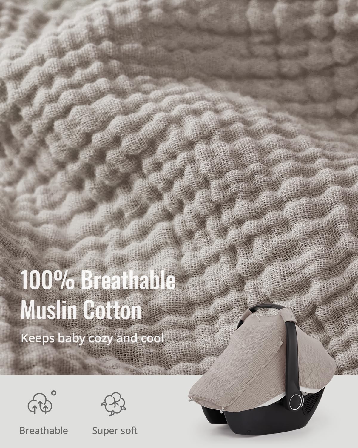 Blissful Diary Baby Car Seat Cover, Extra Large Mesh Window, Breathable Muslin Cotton, Infant Windproof Canopy, Must-Have Baby Gift - Roman Green