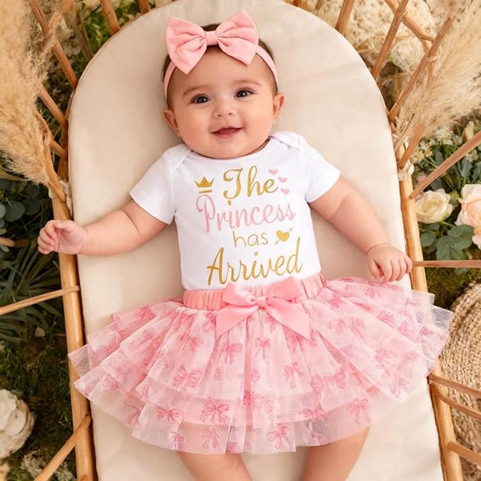 Newborn Baby Girl Outfits Infant Letter Print Romper+Tutu Skirt+Headband+Legging Warmer Coming Home Clothes Set