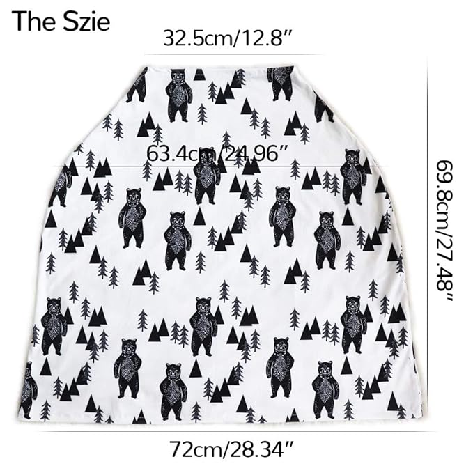Stretchy Baby Car Seat Cover for Baby Boys and Girls,Multiuse - Nursing Breastfeeding Covers,Shopping Cart/High Chair/Stroller Covers,Infinity Scarf,Car Seat Canopies(Ink Bear)
