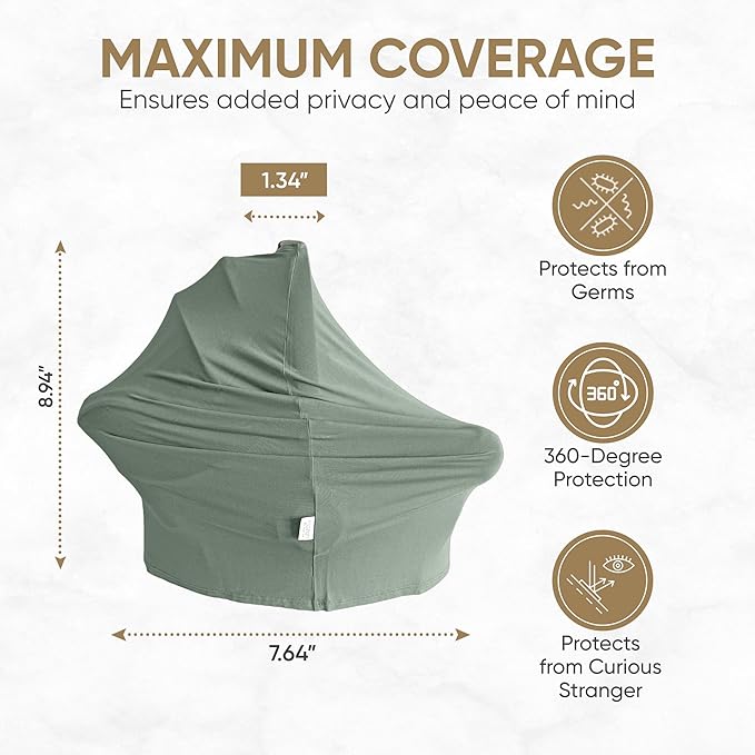 MOZAH Baby Multi-Use Cover: 9-in-1 Car Seat Covers for Babies, Nursing Cover for Breastfeeding & More, Ultra-Soft & Stretchy Infant Car Seat Cover (Roman Green)