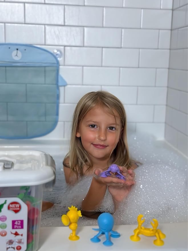 ODELA Genius Sucker Toys 42PCs Sea Animals Edition – Fun Colorful Toddler Bath Toy Animal Toys for Toddlers 1-3 – Safe and Durable Materials – Educational and Cute Designs – Ideal for Bath Time, Pool