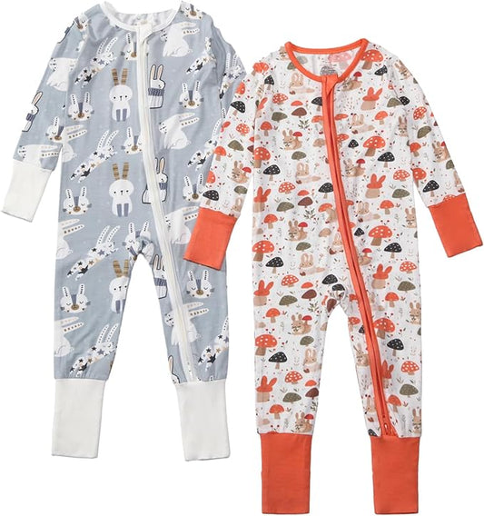 OPAWO Viscose from Bamboo Baby Pajamas Girl 2pack Mittens Cuff 2 Way Zipper Soft Footless Sleeper Baby Boy One-Piece Romper