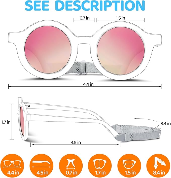 RIVBOS Baby Wrap Polarized UV400 Sunglasses - Soft Frame with Secure Strap for Infant and Newborn (0-24 Months) RBK069
