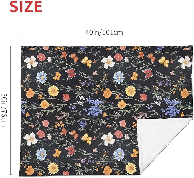 Baby Blanket Vintage Botanical Flower Wildflower for Boy Girl Newborn 30x40 Inch Toddler Infant Nursery Throw Blankets Double Layer Comfy Soft Plush Stroller Crib Quilt