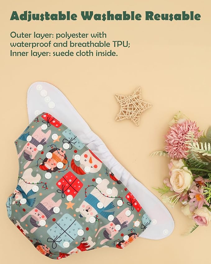 ALVABABY Baby Cloth Diaper 6 Pack with 12 Inserts One Size Cloth Diaper Covers Adjustable Washable Reusable for Baby Girls and Boys 6DM127