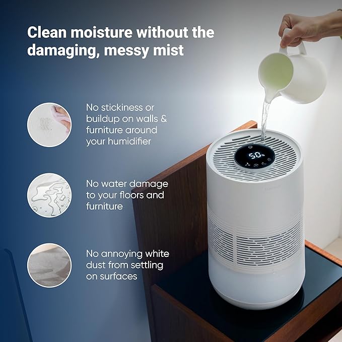 BLUEAIR Premium Smart Humidifier for Large Rooms, Bedrooms, Better Sleep with Evaporative Invisible Mist Tech, Auto Humidify, Easy Top Fill, Smart Control with App, Touchscreen, 3.5L Tank for 48 hours
