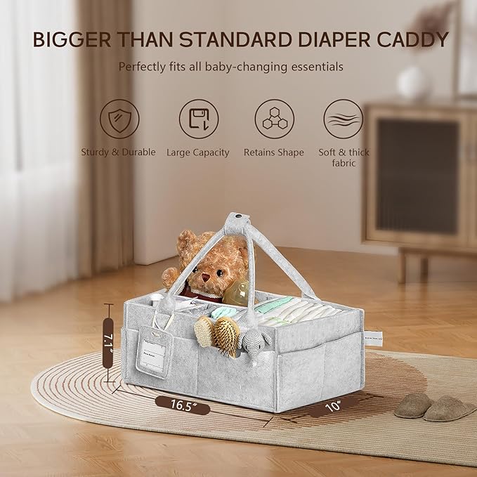 GEMII Diaper Caddy Organizer - Large Baby Caddy Organizer with Handle for Newborn Essentials Boy or Girl (Gray, Large)