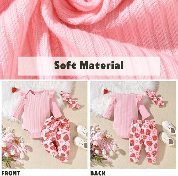 Aalizzwell Preemie Newborn Infant Baby Girls Clothes Ribbed Romper Bodysuit Pants Set Fall Winter Outfits