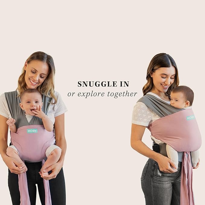 Moby Baby Wrap Carrier Easy-Wrap for Newborns to Toddlers (8-33lbs), Infant Sling Carrier, Lightweight & Hands Free Design for Mom and Dad, Adjustable for All Body Types (Charcoal/Dusty Rose)