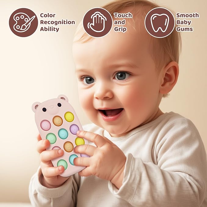 High Chair Suction Toys Baby Teething Chew - Baby Teething Toys Silicone Teethers Table Toys, Food Grade Silicon for 6 12 18 Months (BeigeRPink)