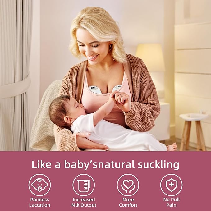 Wearable Breast Feeding Pump Portable, Electric Breast Pump Hands Free with 4 Modes &12 Levels,Strong Suction, LED Display, 24mm Sealed Flange,2 Pack (Grey)