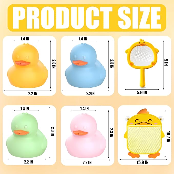 6-Piece Mold Free Rubber Duck Bath Toys for Toddlers 1-3 | Sensory Floating Ducks with Storage Bag for Kids, Boys & Girls
