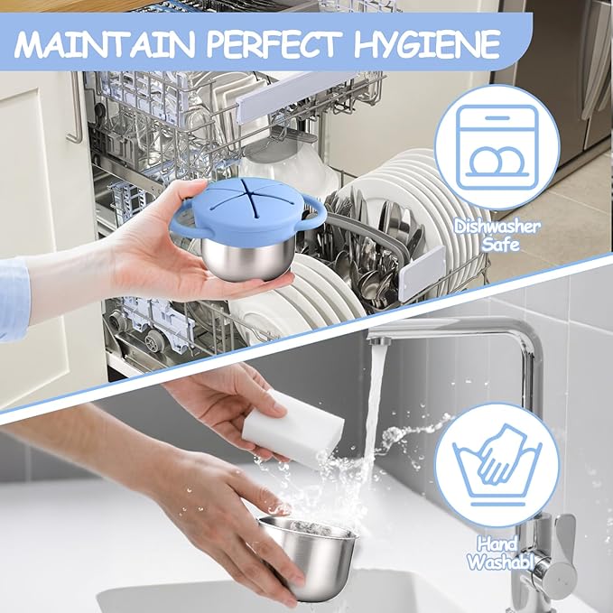 Mity rain 2-Pack Stainless Steel Snack Containers for Kids with Spill-Proof Silicone Lids & Handles - 3-in-1 Baby Snack Cups, No-Spill Toddler Snack Box, Perfect for On-the-Go Healthy Eating