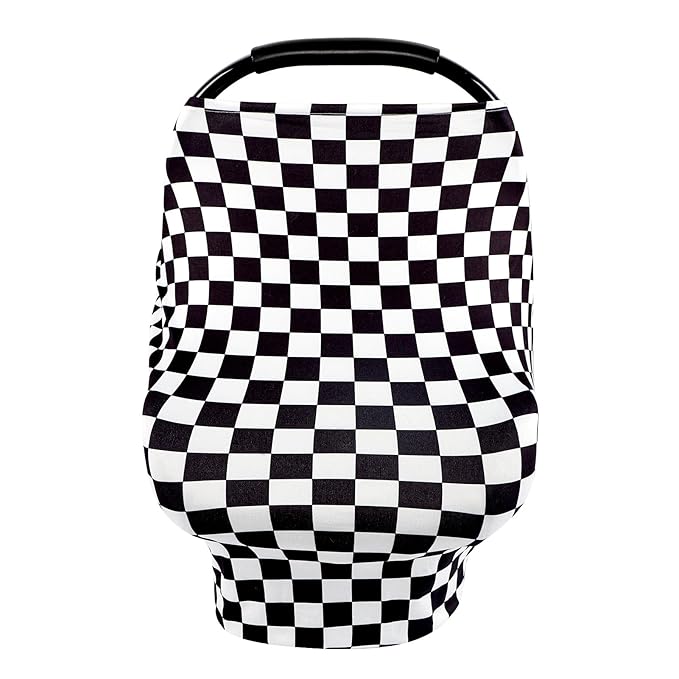 TANOFAR Car Seat Cover for Baby, Multi-Use Cover Carseat Canopy, High Stretchy & Breathable Infant Carseat Cover, Shower Gifts for Unisex Boys and Girls (Black Checkered)