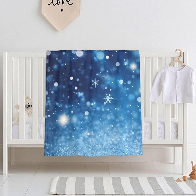 Baby Blanket Snowflake Blue Winter Christmas Pattern for Boy Girl Newborn 30x40 Inch Toddler Infant Nursery Throw Blankets Double Layer Comfy Soft Plush Stroller Crib Quilt