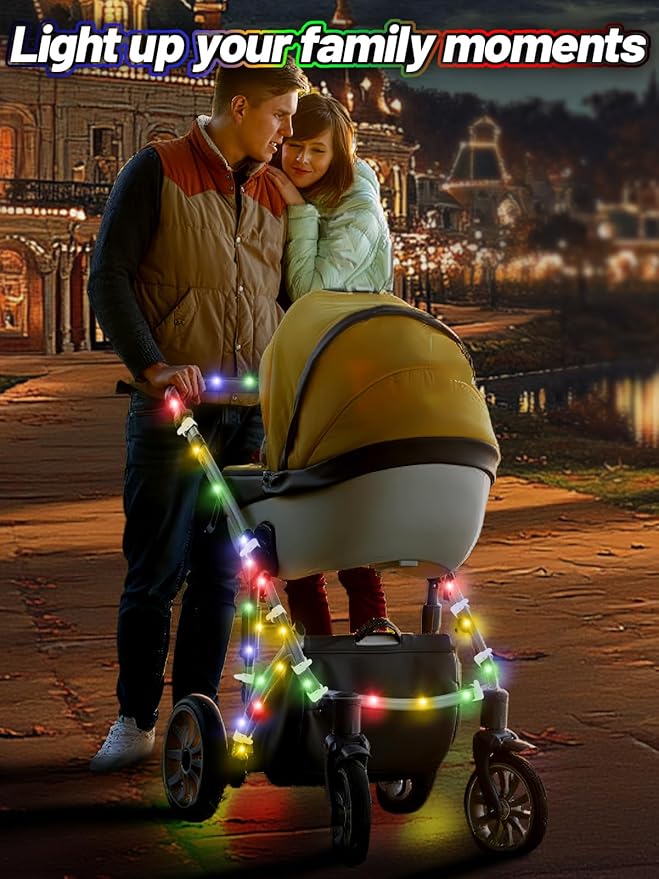 16.4FT Durable Baby Stroller Lights for Walking at Night, Make The Stroller Visible, with Cable Ties, LED Lights for Stroller Accessories Bikes, Multicolor