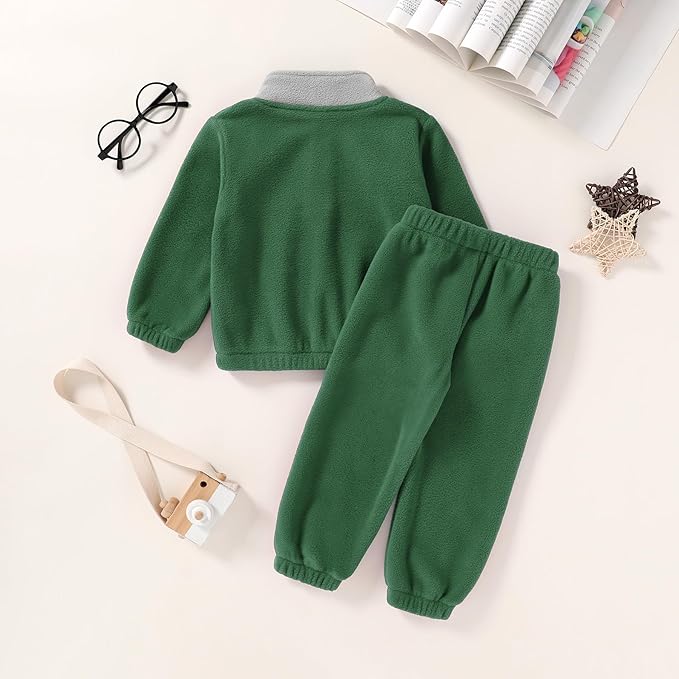 YOUNGER TREE Toddler Boy Girl Clothes Fleece Fall Winter Outfit Baby Long Sleeve Button Sweatshirt and Pants Sweatsuits Set