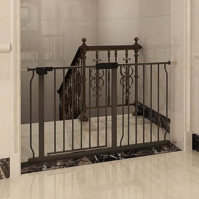 Extra Wide Pressure Mount Baby Gate Walk Through Auto Close White Metal Child Dog Pet Indoor Safety Gates for Stairs,Doorways,Kitchen and Living Room (43.31"-48.03"/110-122CM, Black)